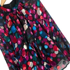 TRINA TURK Women's XS Multicolor Polka Dot Silk Blend Sheer Sleeve Career Blouse